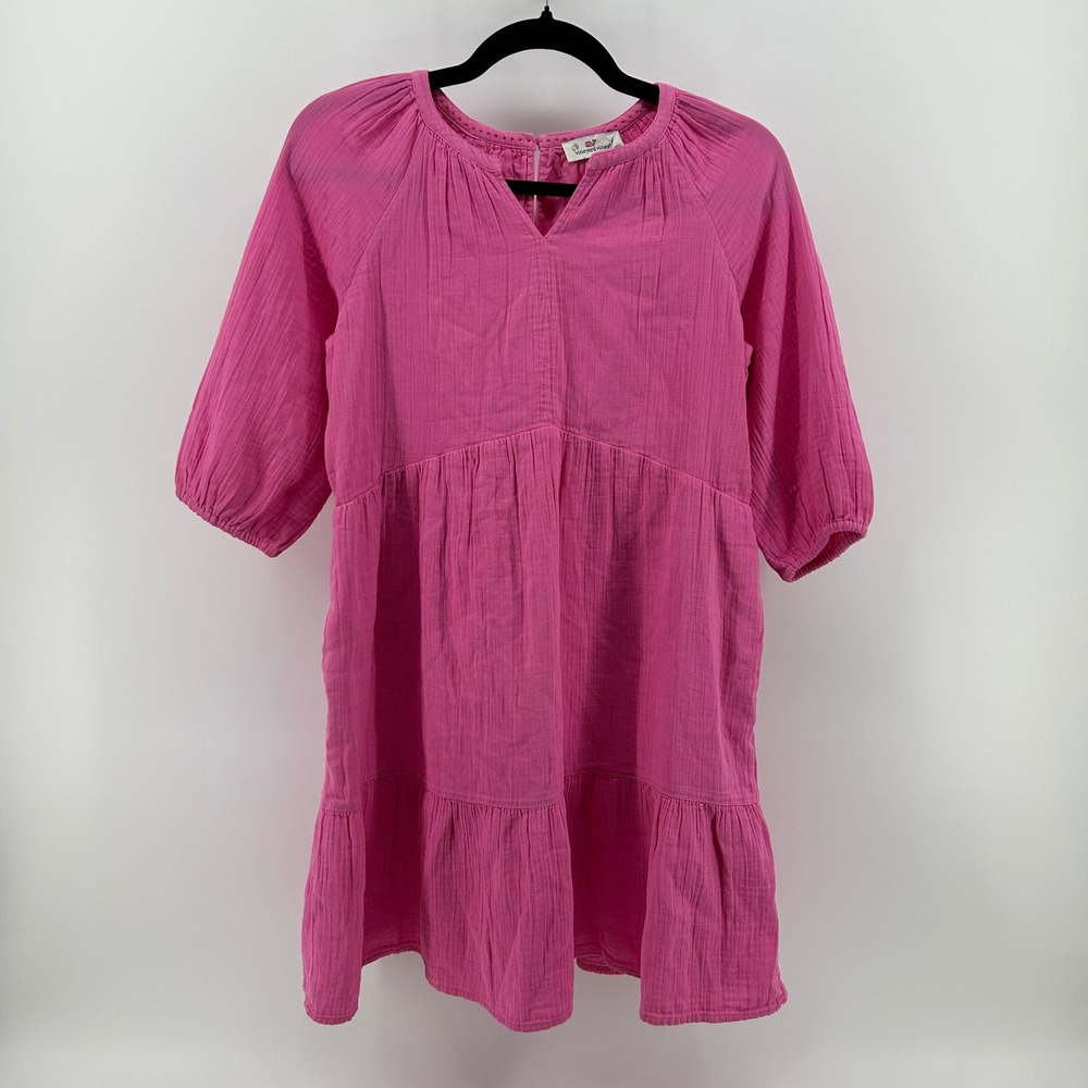 Vineyard Vines Tiered Double Gauze Dress Paradise Punch Pink XL NWT Preppy Beach